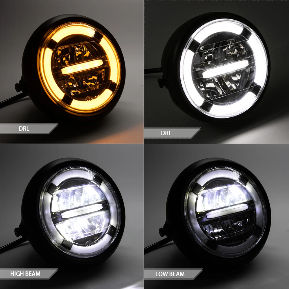 Motorcycle cafe racer headlight Round High low Beam DRL Head Lamp LED For yamaha road star hornet 250 xvs 1100 bobber Chopper