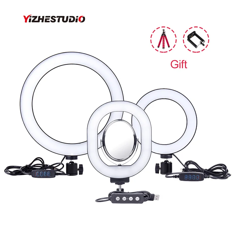Yizhestudio – anneau lumineux LED 6 "/10", intensité variable, éclairage annulaire pour Studio photo, Selfie, maquillage en direct, avec trépied et Clip de téléphone gratuits