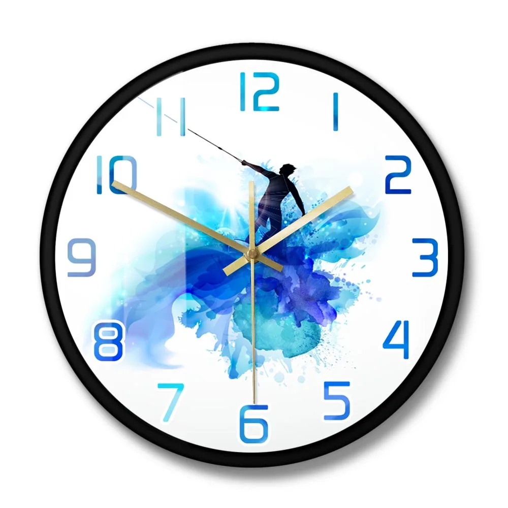 Kitesurfing Kite Boarding Wall Clock Water Sports Lovers Living Room Decor Kite Watercolor Printed Silent Non Ticking Wall Watch