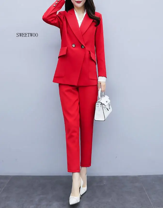 M-5XL large size women's suit pants set New autumn and winter casual professional red jacket blazer Casual trousers set of two