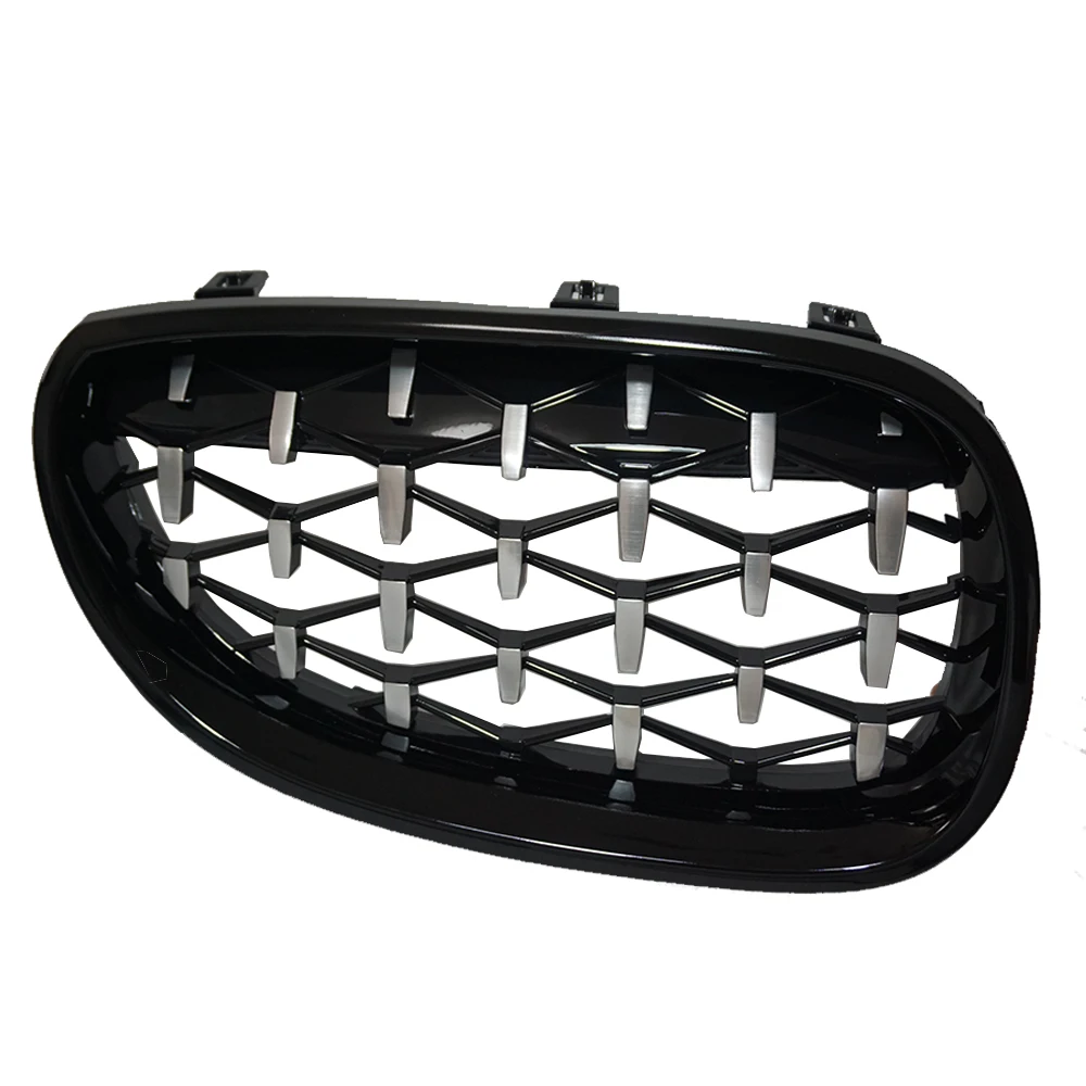 A Pair Car Racing Grill Diamond Kidney Grille For BMW E60 E61 550i 535i M5 2004-2009 Front Bumper Grilles Meteor Style Grills