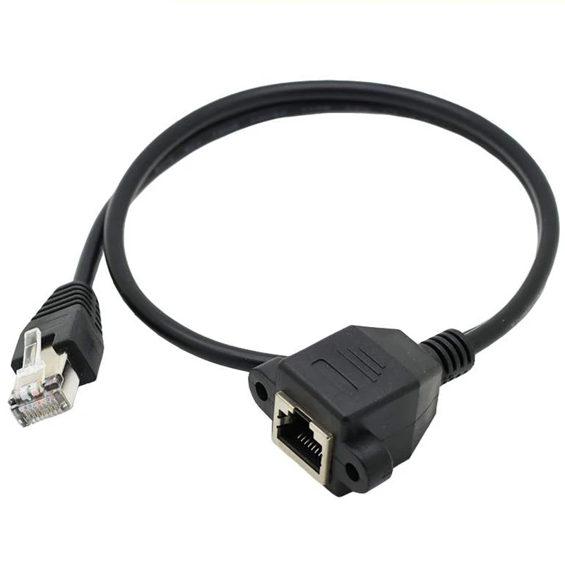 RJ45 Male-To-Female Network Extension Cable Ethernet Industrial Chassis dengan Mounting Screw Hole untuk CAT 5 Computer, Router