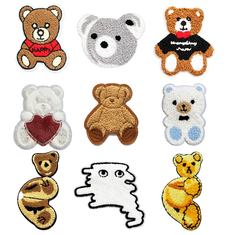 Cute cartoon towel SeQuin Embroidery Sewing Clothing Patch Bear Stripe Badge Clothing Bag T-shirt Shoes Backpack Hat DIY