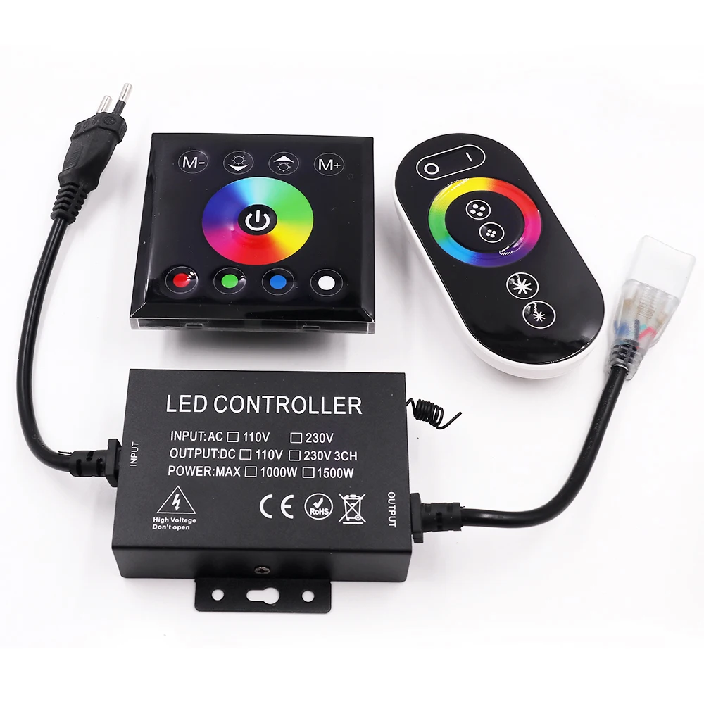 AC110V 220V RF RGB Controller Touch Panel RGB Controller with Full Touch Remote Control Wall Mouted Screem Dimmer for LED Tape