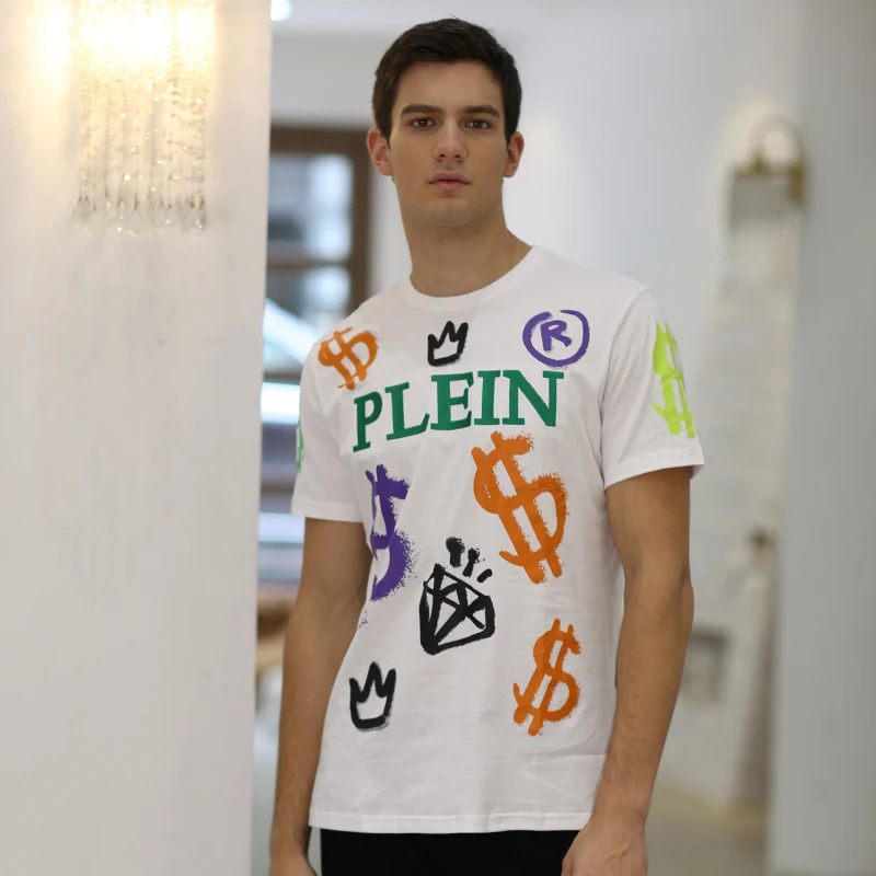 AlexPlein Tshirt Men Cotton Funny Graffiti Embroidery Man\'s Clothing Fashion Streetwear  Aesthetic  2021 Summer Shortsleeve New