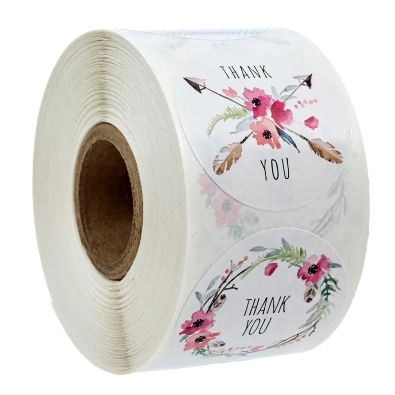 6 diseños florales, etiqueta adhesiva de agradecimiento, regalo de Navidad, decoración, embalaje, papelería, 100-500 Uds.