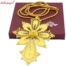 Adixyn Big Size Cross Pendant Necklace Gold Color/Copper Jewelry Ethiopian For Women/Men Party/Christmas Jewelry N10261
