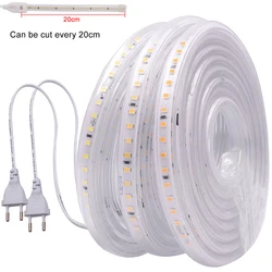 20CM taśma LED do cięcia światła 220V 2835 SMD 120 leds/m elastyczna taśma wstążkowa wodoodporny pasek światła bez ołowiu taśma diodowa ue wtyczka