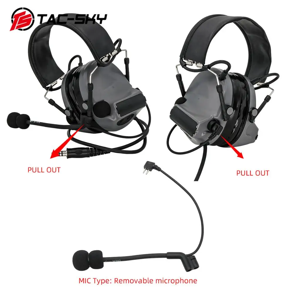 Imagem -04 - Tac-sky Tático Caça Fone de Ouvido Comtac ii Silicone Earmuff com Cancelamento Ruído Captador Tiro Fone Mais Adaptador Intercom Ptt U94 Ptt