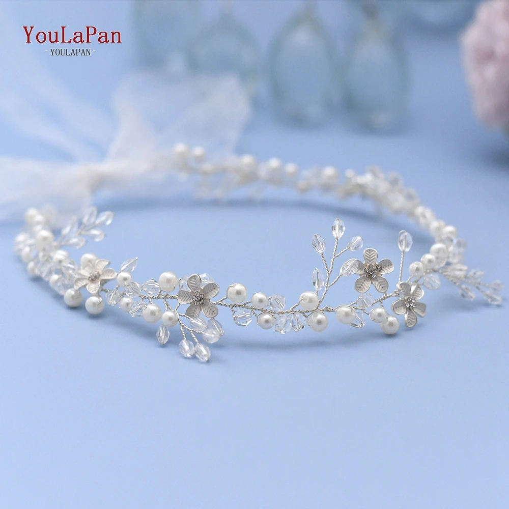 

TOPQUEEN HP347 Silver Crystal Hair Accessories Women Flower Hair Pieces for Wedding Tiara Hair Jewelry Pearl Bridal Head Vine