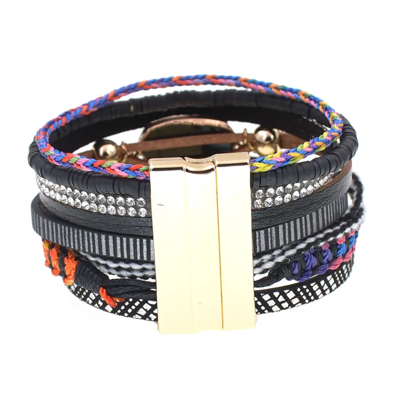 WELLMORE leather bracelets for women bohemia bracelets multilayer wide charm Bracelets & Bangles Female fashion Jewelry