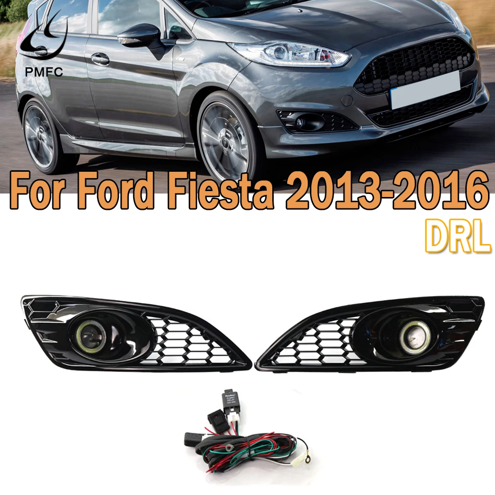 

PMFC Left Right DRL Daytime Running Lights For Ford Fiesta 2013 2014 2015 2016 Fog Head Lamp Cover Car Styling White Daylight