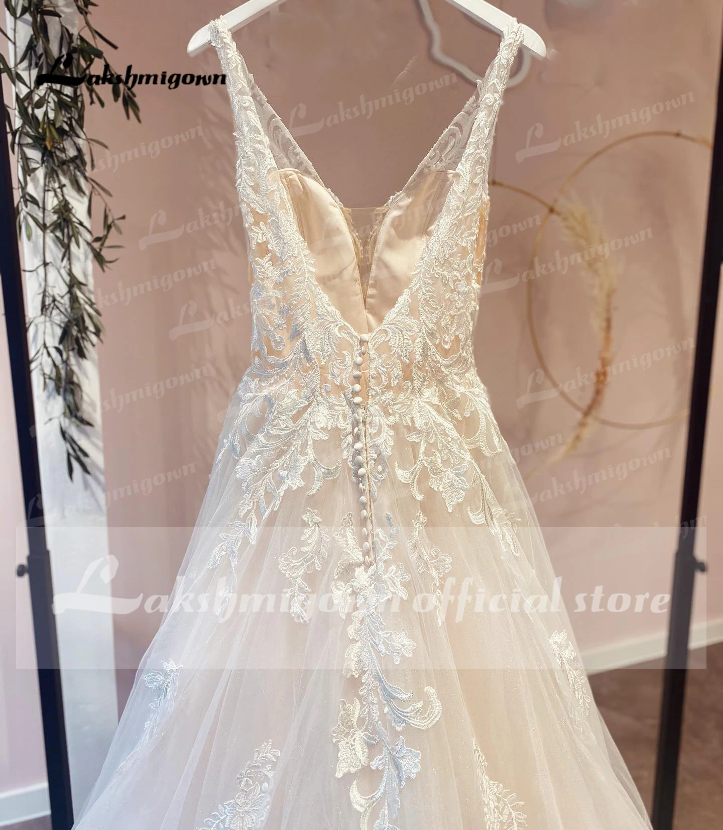 Gaun pernikahan applique motif bunga gaun pengantin gaun A-Line punggung terbuka kerah V gaun pengantin Tulle gaun pengantin jubah Mariee disesuaikan