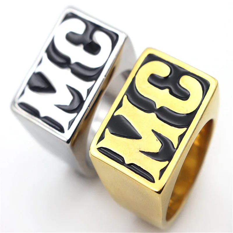 Punk Black Silver color Tone Carved Letter MC Signet Rock N Roll Mens Boys 316L Stainless Steel Ring