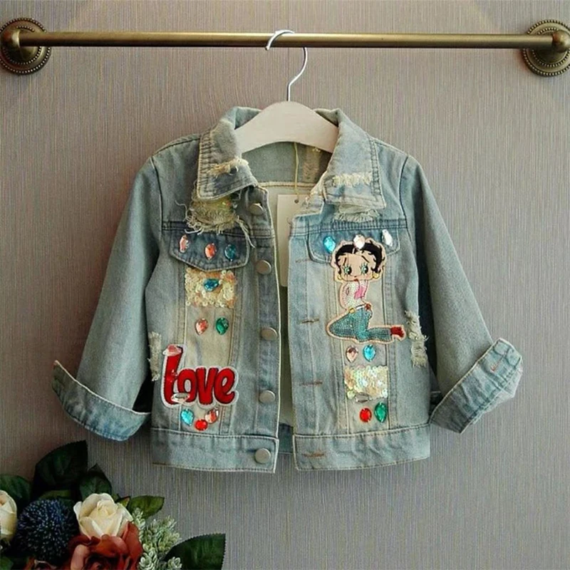 Spring/Autumn Girls Jacket Denim Jacket Children\'s Jacket Ripped Jeans Teenage Children Outerwear Baby Clothes Coat for Girl 1-8