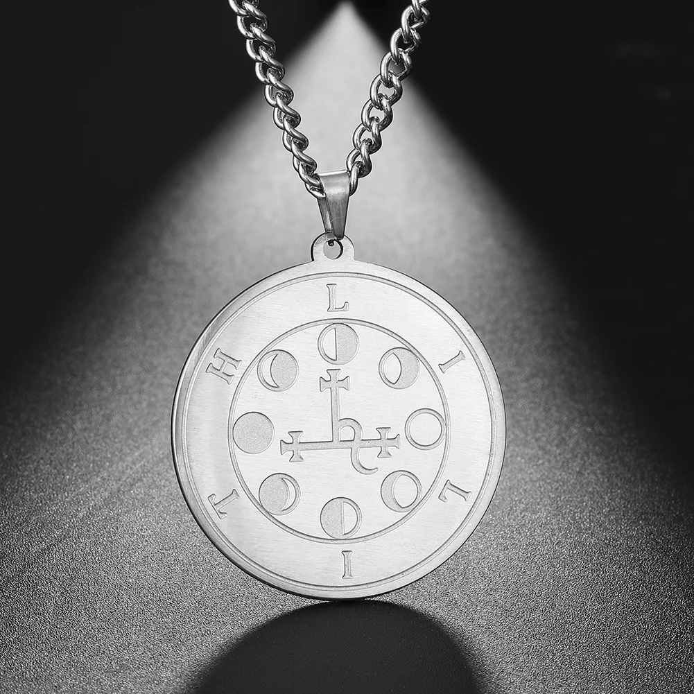 LIKGREAT Stainless Steel Necklace Lilith Seal Nigth and Moon Goddess solomon magic pendant kabbalah talisman Vintage Jewelry