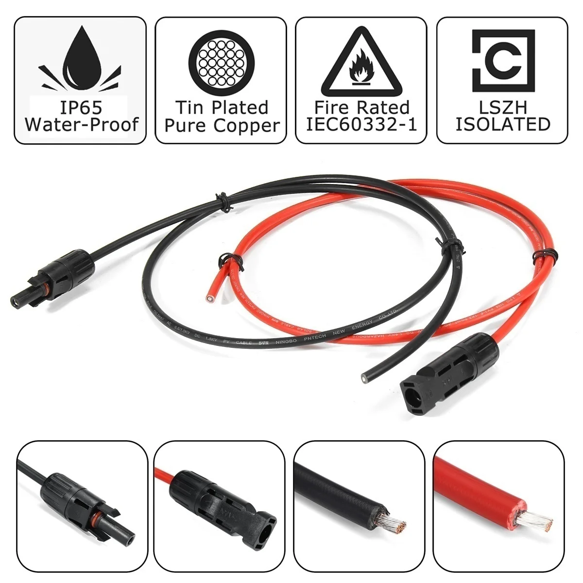 Solar Panel Extension Cable 1 Pair Copper Wire Black+Red Photovoltaic cable Connector 10/12/14 AWG PV Cable Wires Connectors