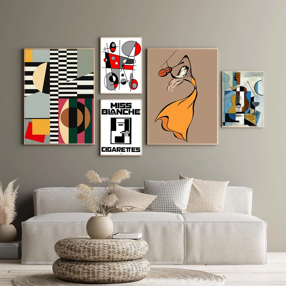 Abstract Line and Geometry Art Decor Guitar Posters Violin Print Miss Blanche Black White Wall Art Canvas Painting Home Decor