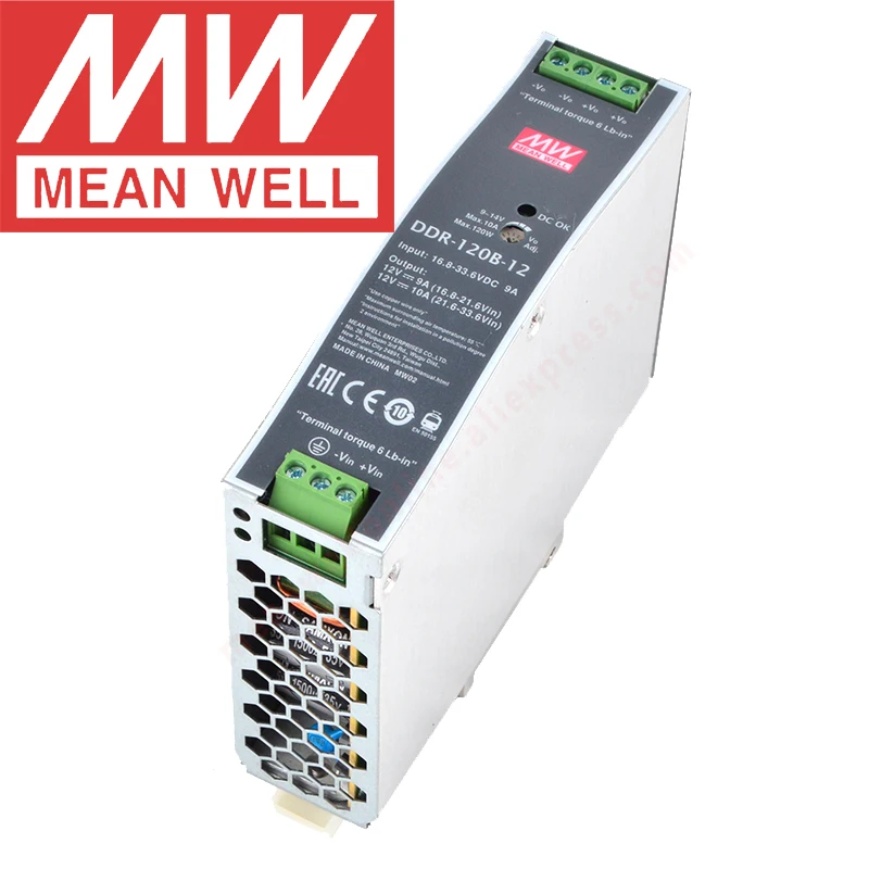 

Original Mean Well DDR-120B-12 Din Rail Type DC-DC Converter Meanwell 12V/10A/120W DC to DC Power Supply 16.8-33.6Vdc Input