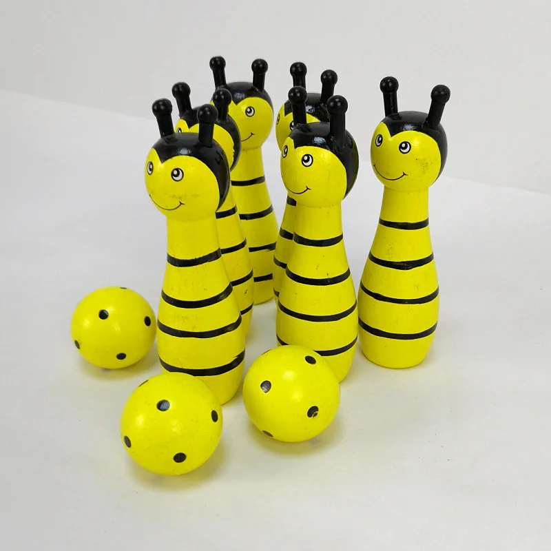 Wood Small Bowling Children Toys Multi-function Folding Cartoon Motifs Parent-child Toy Unisex Sports Animal Model 2021