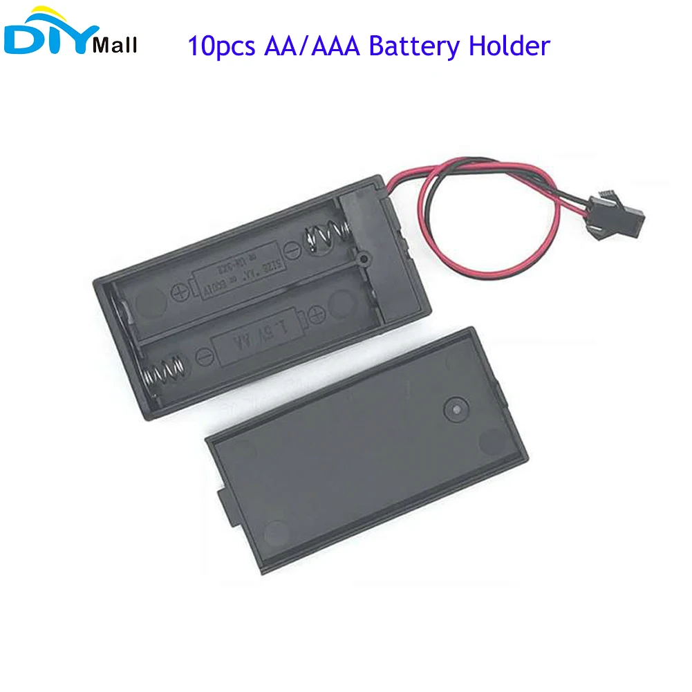 10PCS 3V AA/AAA Battery Holder Storage Case Box 2 Cell Slot Wired ON/Off Switch with SM2.54-2P Terminal Connection Cable