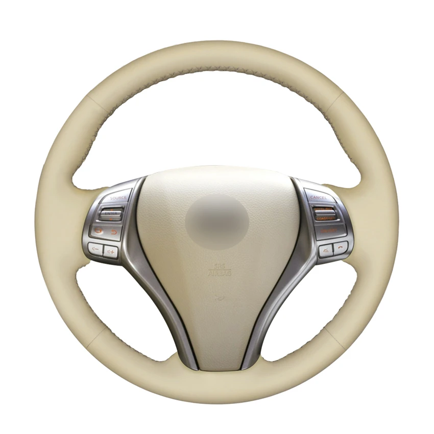 

Hand-stitched Beige PU Artificial Leather Car Steering Wheel Covers for Nissan Teana Altima X-Trail Qashqai Tiida Pulsar Navara