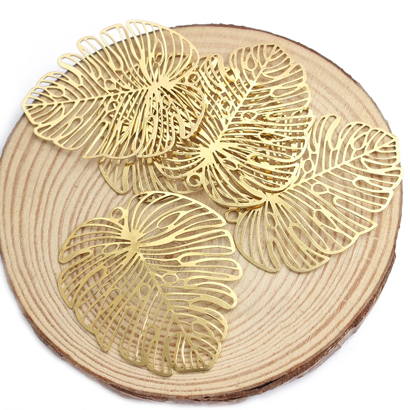 10pcs Raw Brass Filigree Leaves Hollow Large Leaf Charms Pendant For Earrings Necklace Jewelry Women Findings Making 44x49mm