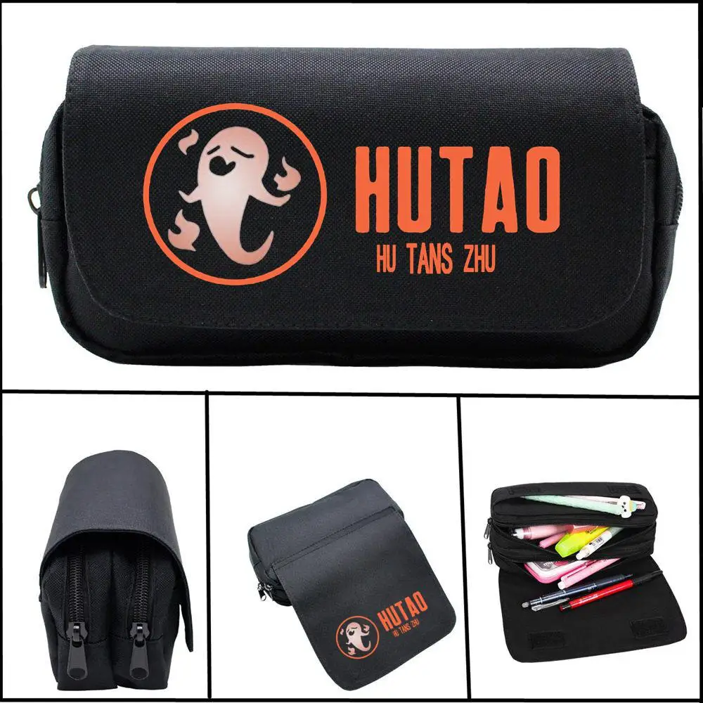 

Hot Game Genshin Impact HUTAO Pencil Case Cartoon Black Makeup Cases Cosmetic Bag Student Stationery Multi-function flip Bags