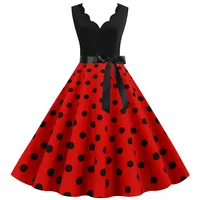 Women Retro Summer Dresses 50s 60s Sleeveless V-neck Polka Dot Bow Ball Grown Party Sundress Robe Vestidos - Image 3