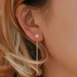 585 Rose Gold Color Long Chain Earrings Dangle Drop Earrings For Women Dolphin Star CZ Cute Wedding Engagement Jewelry LGE344