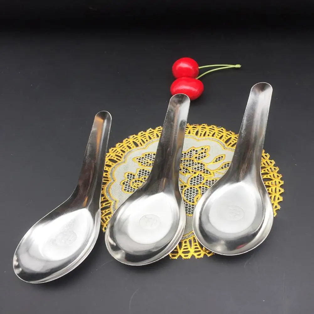 HOT SALES Stainless Steel Deepened Thickened Flat Bottom Rice Soup Spoon Kitchen Utensils Stainless Steel Soup Spoon Kids Spoons