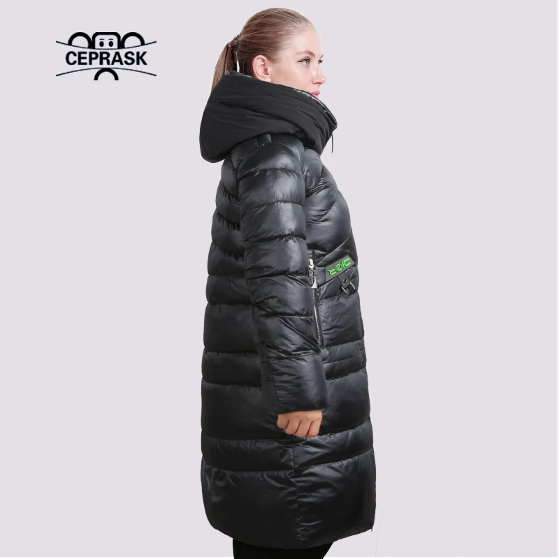 CEPRASK 2023 moda inverno donna parka lungo caldo cappotto trapuntato antivento piumino invernale in cotone spesso con cappuccio Femme Outwear