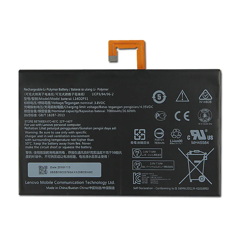 NEW Replacement Tablet Battery L14D2P31 For Lenovo Tab 2 A10-70 TB2-X30M TB2-X30F Rechargable Battery 7000mAh + Free Tools