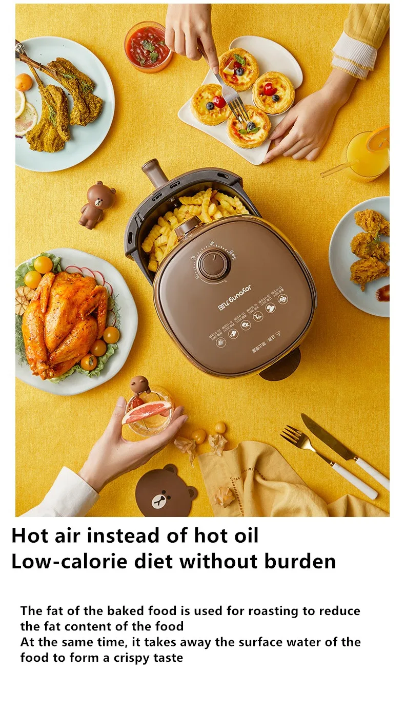 220V sally 2.6L joyoung Household Electric Food Fryer  Oil-free French Fries Maker Yellow/Brown Color Available air Fryer