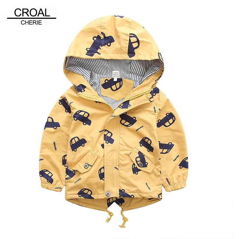 70-120cm 2020 Autumn Winter Jacket Boys Girls Kids Outerwear Cute Car Windbreaker Coats Print Canvas Baby Children Clothing