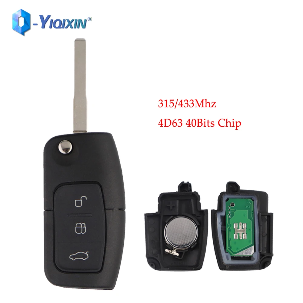 

YIQIXIN Folding Remote Car 3 Button Key For Ford Focus Mondeo Fiesta Galaxy HU101 Replacement 315/433Mhz 4D63 40 Bits Chip