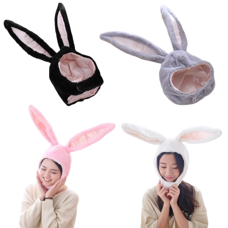 Women Men Funny Plush Bunny Ears Hood Hat Cute Rabbit Eastern Cosplay Costume Accessory Headwear Halloween Party Props