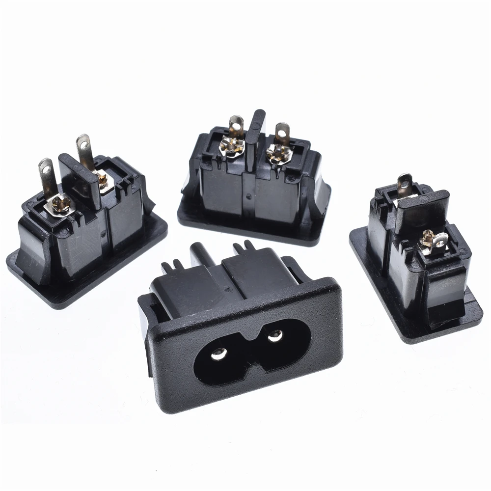 Manufacturer AC inlet C8 power socket 2.5A250V female C8 Panel Mount Plug Adapter 2 Pins IEC Inlet Module connector Flame retard