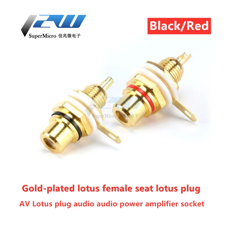 2PCS/Lot Pure copper Gold-plated Lotus Female Base AV Audio Plug RCA Lotus Female Socket Audio Amplifier Coaxia Socket Red/Black