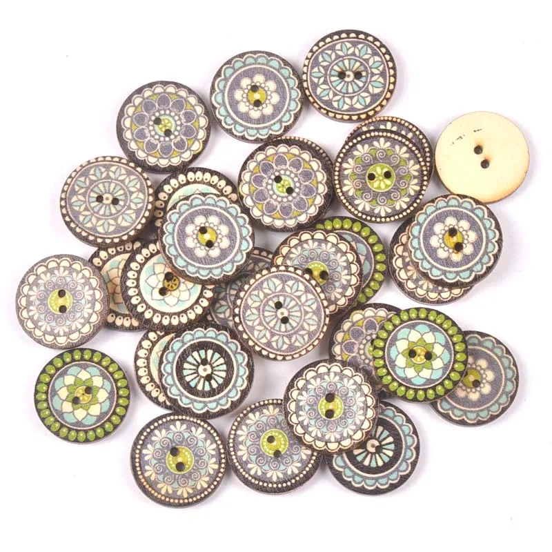 50 pezzi di legno Scrapbooking abbigliamento bottoni decorativi per artigianato fai da te accessori per cucire motivo floreale 20/25mm mt2581