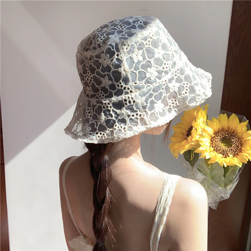 Summer Women Sun Hats Korean Style Fishermen Hat Hollow Flower Casual Ladies Outdoor Travel Headdress New Lace Bucket headgear