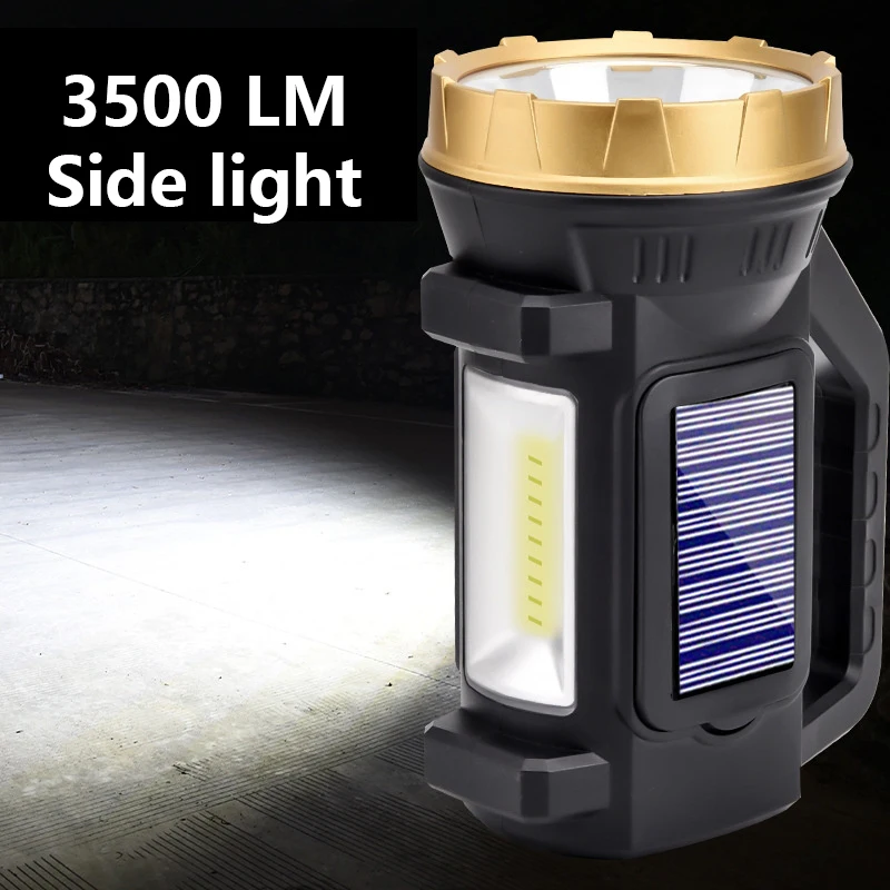 Super Bright Solar/USB Rechargeable Searchlight Work Light Outdoor Tent Light Protable Handheld Waterproof Camping Flashlight