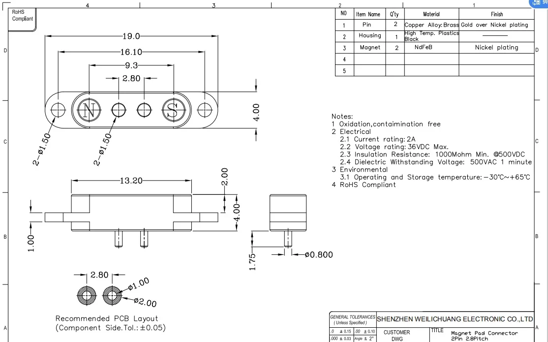 Pogo Pin 2-pin Männlich Weiblich Weibliche 2,80mm Pitch Power Lade Magnetische Männlichen Buchse