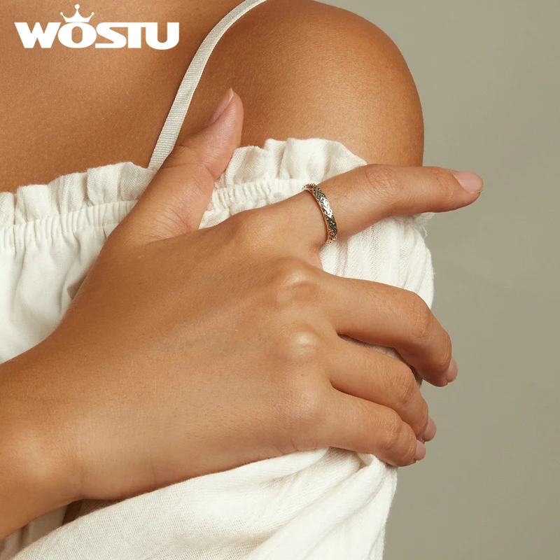 WOSTU 925 Sterling Sliver Size Simple Embossed Vintage Pattern Rings For Women Female Original Jewelry CQR776