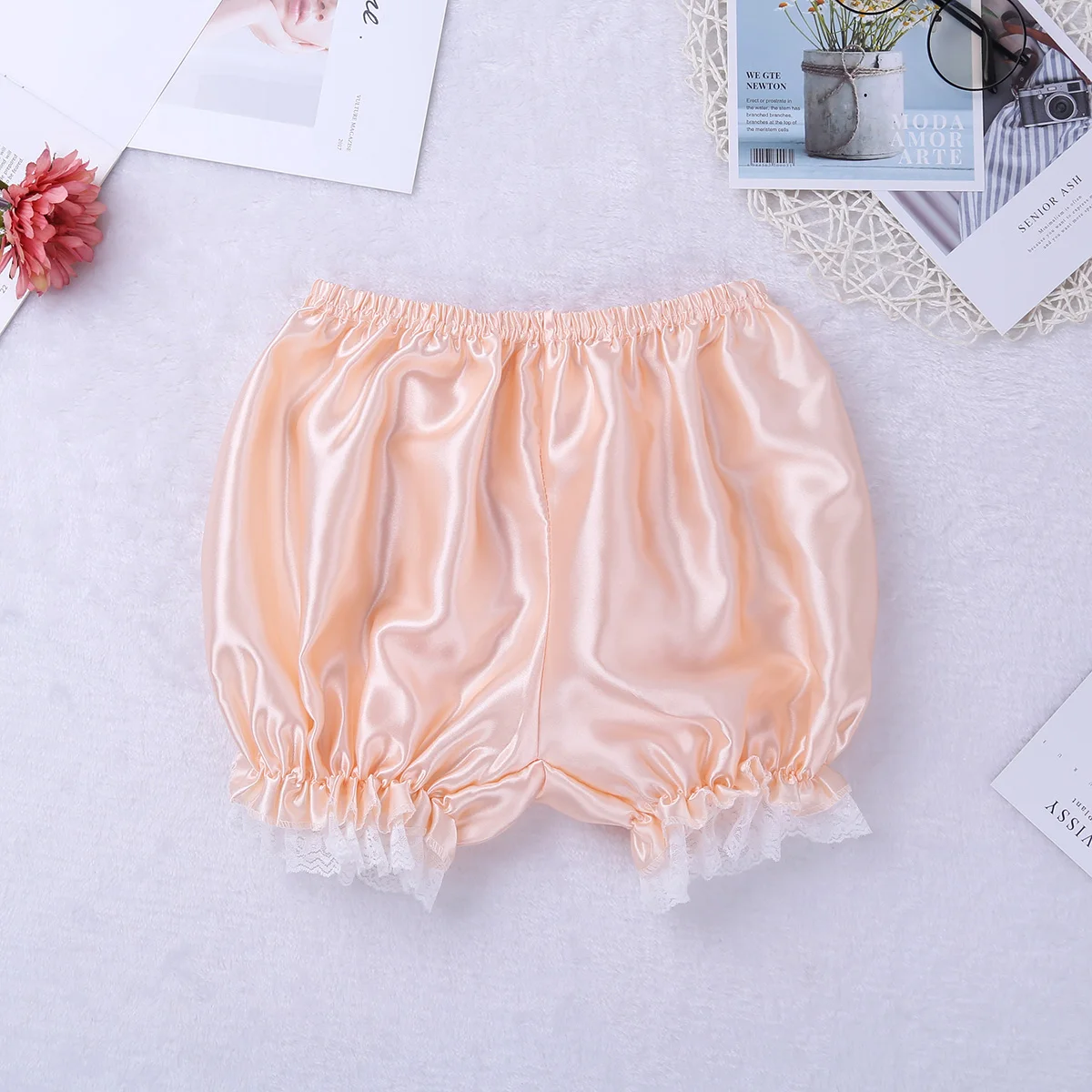 Womens Satin Lace Hem Panties Shorts Underwear Frilly Knickers Dance Pumpkin Bloomers Shorts Boxer Cute Lolita Lingerie Bottoms