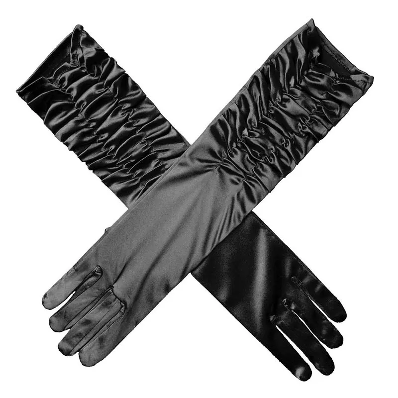 Sexy Thin Elastic Women Professional Night Club Dance Appeal Glove Female Long Lace Pleated Pattern Dress Accessories Gloves B97