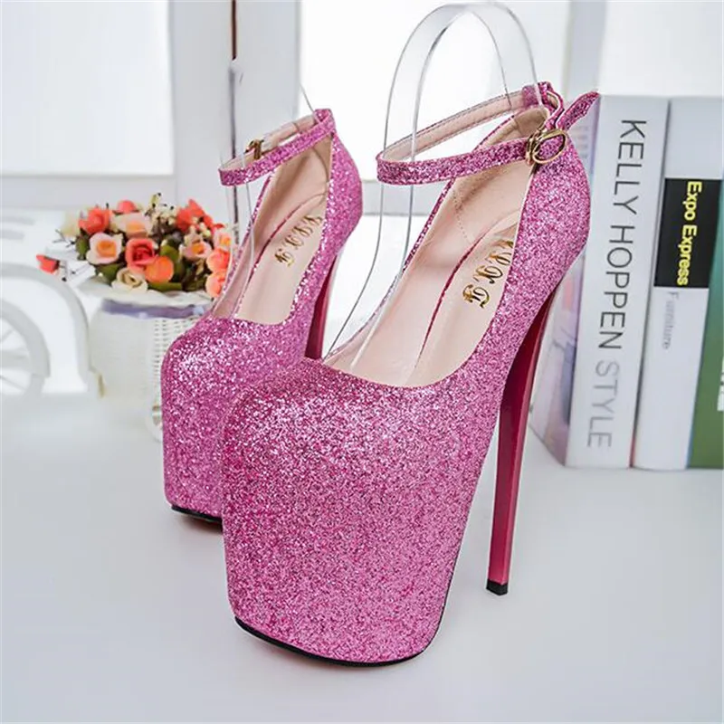 

2024 New Women's Shoes 19cm Stiletto Thin High Heel Waterproof 8CM Round Head Ladies Nightclub Pumps Large Size 34-48 49 50