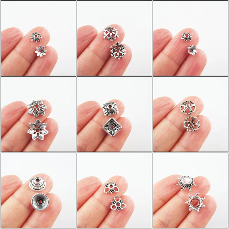 

Fashion New Flower Crown Cone Star Square Connectors Tibetan Silver Plated End Bead Caps