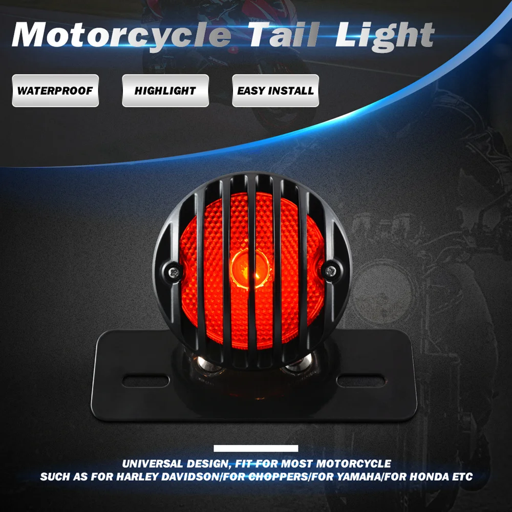 Motofans Black Round Metal Motorcycle Tail Brake Light for Harley Bobber Chopper Custom April IA Mana