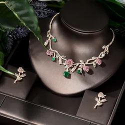 HIBRIDE Gold Color Rose Flower Bridal Necklace Jewelry Sets Luxury CZ Jewelry for Women Wedding Accessories bijoux femme N-1227